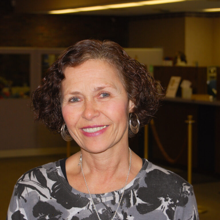 Diane Perry inside bank