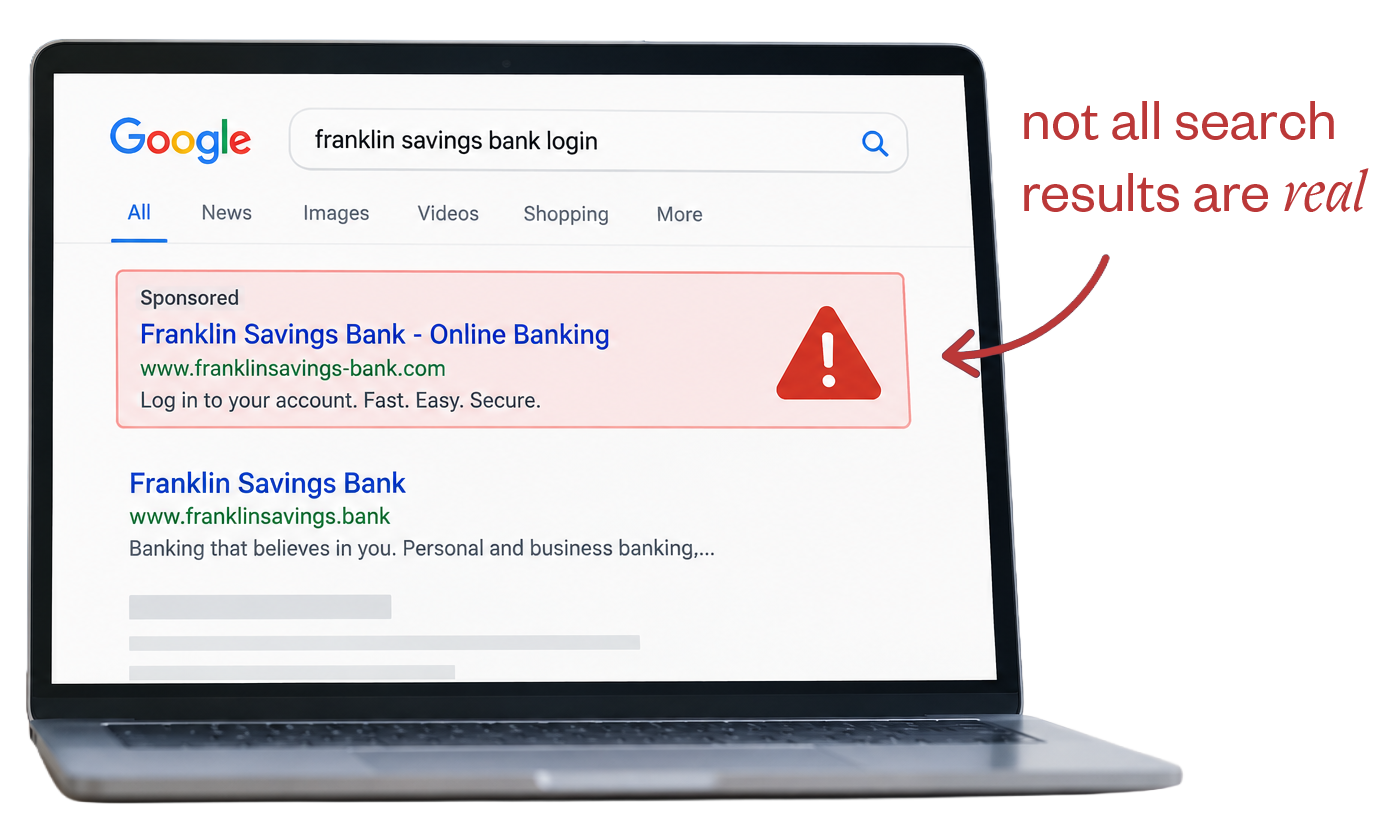 Example of a suspicious search result that could lead to a lookalike banking website