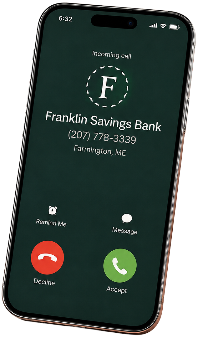 Phone showing a call that appears to come from Franklin Savings Bank