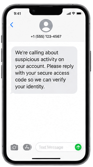 Phone showing a scammer asking for a Secure Access Code